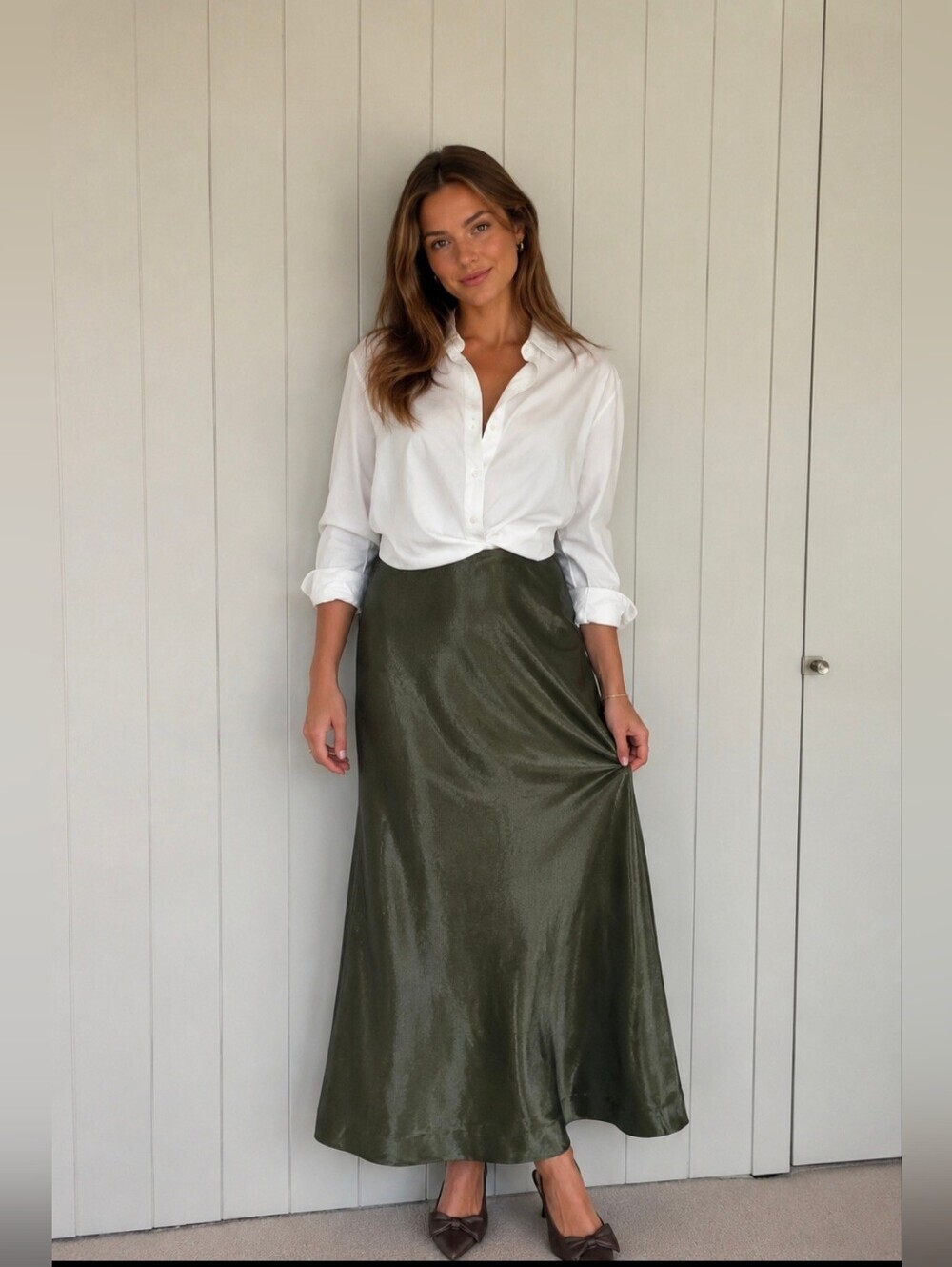 Jil Sander Fleece Wool/Nlyon Army Green Ladies Long Skirt Size 40